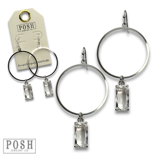 Silver earring with clear rhinestone charm, last call