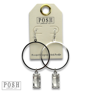 Silver earring with clear rhinestone charm, last call