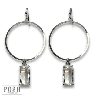 Silver earring with clear rhinestone charm, last call