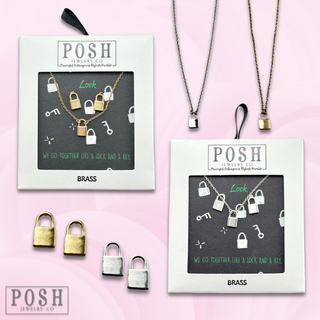 Tiny lock earring and necklace set