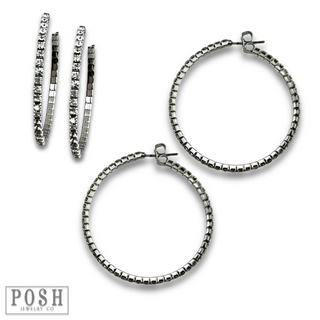 Flexible rhinestone hoop earring set