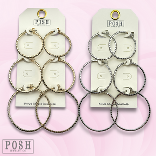 Flexible rhinestone hoop earring set