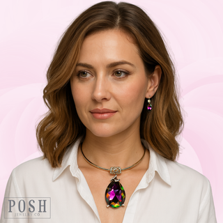 Statement rhinestone teardrop choker necklace set