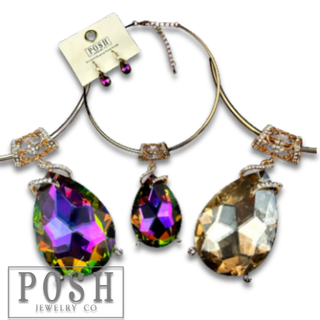Statement rhinestone teardrop choker necklace set