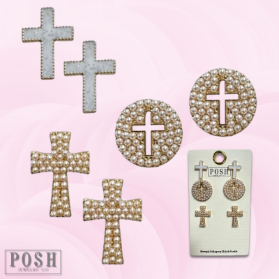 Pearl cross earring set