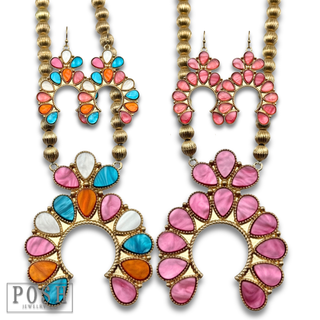 Mother of pearl look squash blossom necklace set