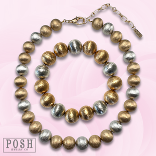 Brushed bead necklace and bracelet set, last call