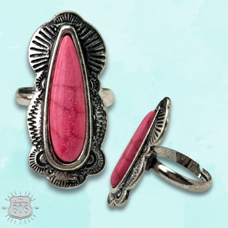 Scalloped pink teardrop ring