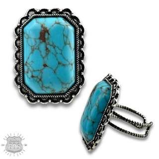 Hexagon silver and stone ring, turquoise color
