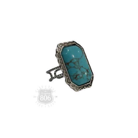 Hexagon silver and stone ring, turquoise color