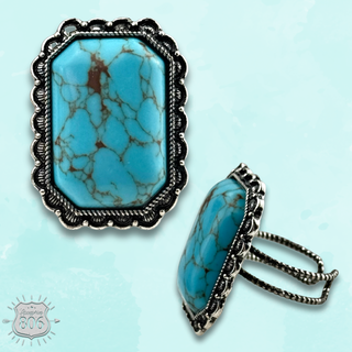 Hexagon silver and stone ring, turquoise color
