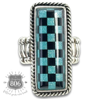 Checkerboard print stretch ring