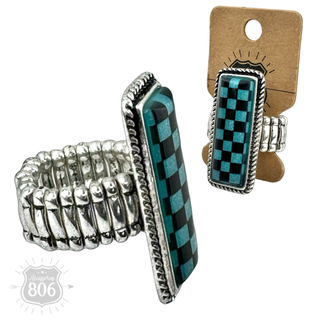 Checkerboard print stretch ring