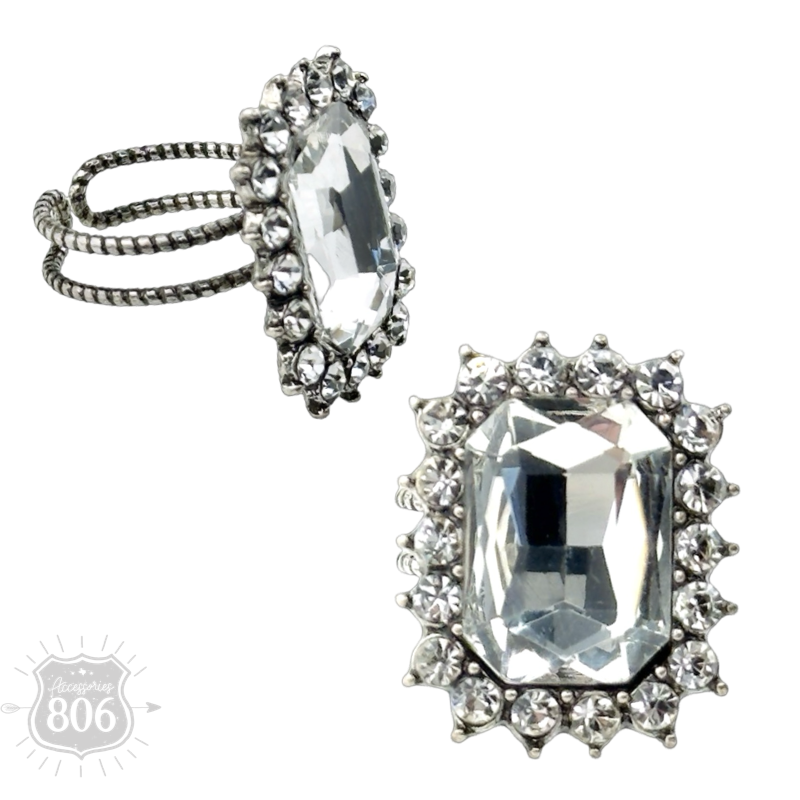 Large octagon rhinestone adjustable ring