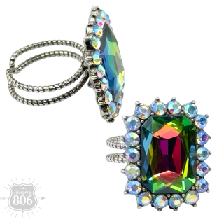 Large octagon rhinestone adjustable ring