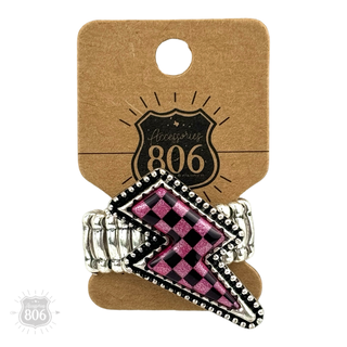 Checkerboard print lightning bolt ring