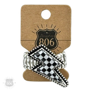Checkerboard print lightning bolt ring