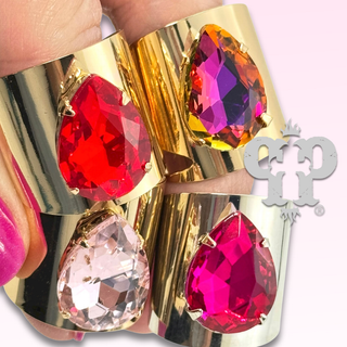 Rhinestone teardrop adjustable base ring - LC