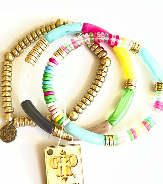Multi-color bamboo and disc bead bracelet set, last call