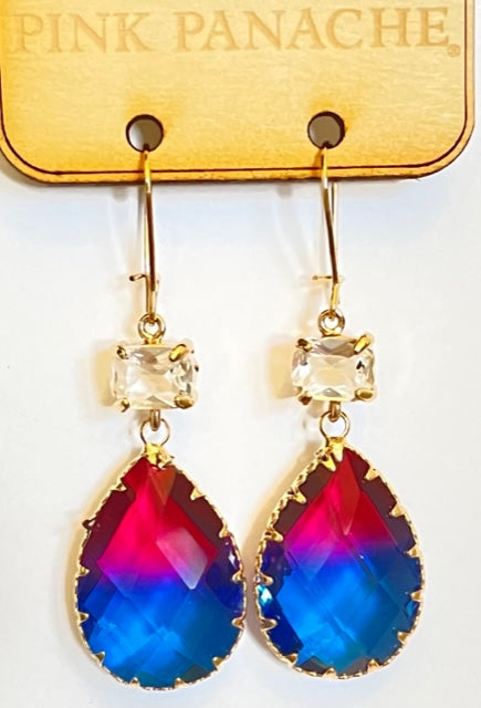 Ombre multi-color rhinestone teardrop earring, last call