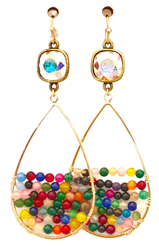 Multi-color wrapped bead teardrop, Austrian crystal earring, last call