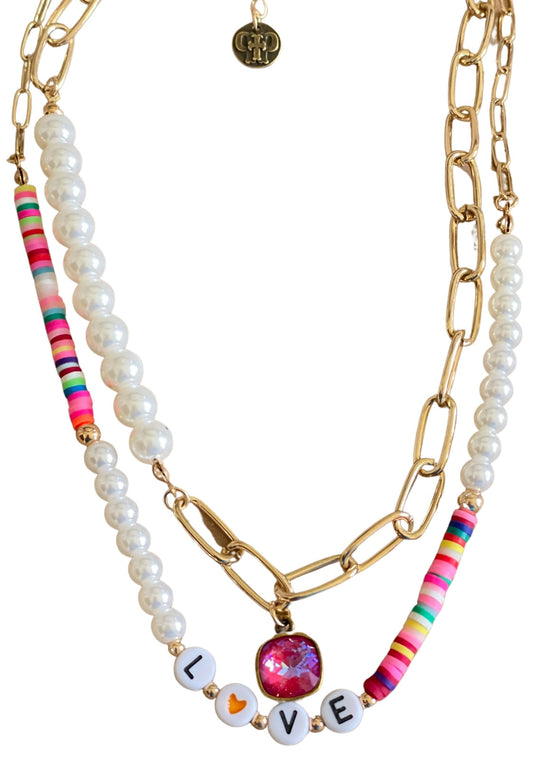 LOVE word multi-color necklace, Austrian crystal