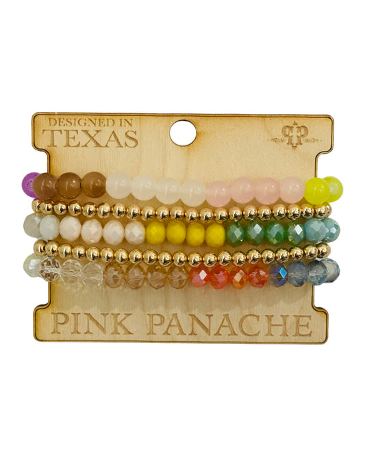 Light multi-color and gold bead bracelet set