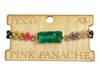 Flower bead stretch bracelet, emerald rhinestone charm - LC