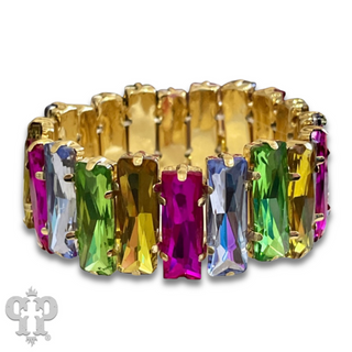 Faceted rectangle rhinestone stretch bracelet