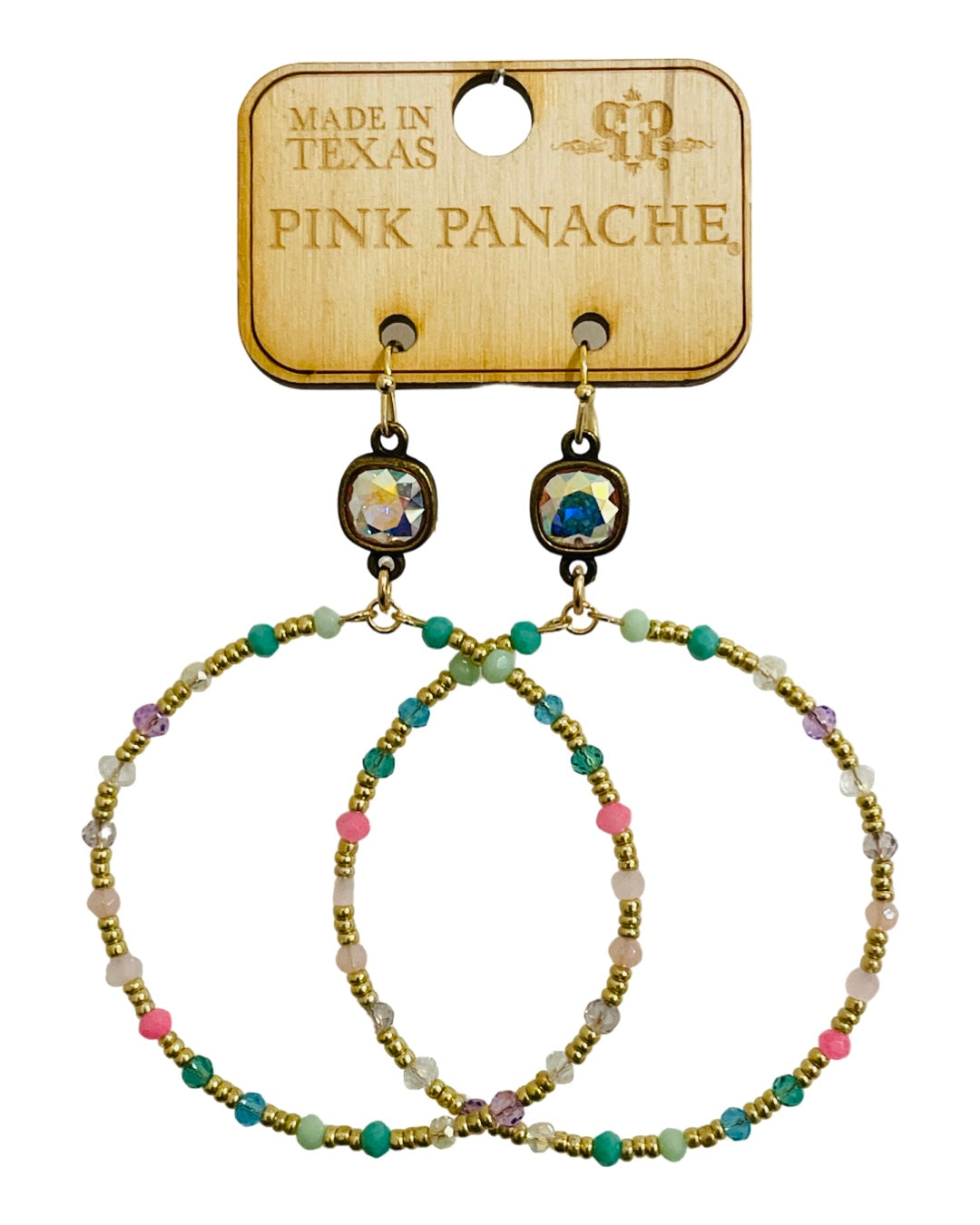 Multi-color and gold bead circle earring, Austrian crystal