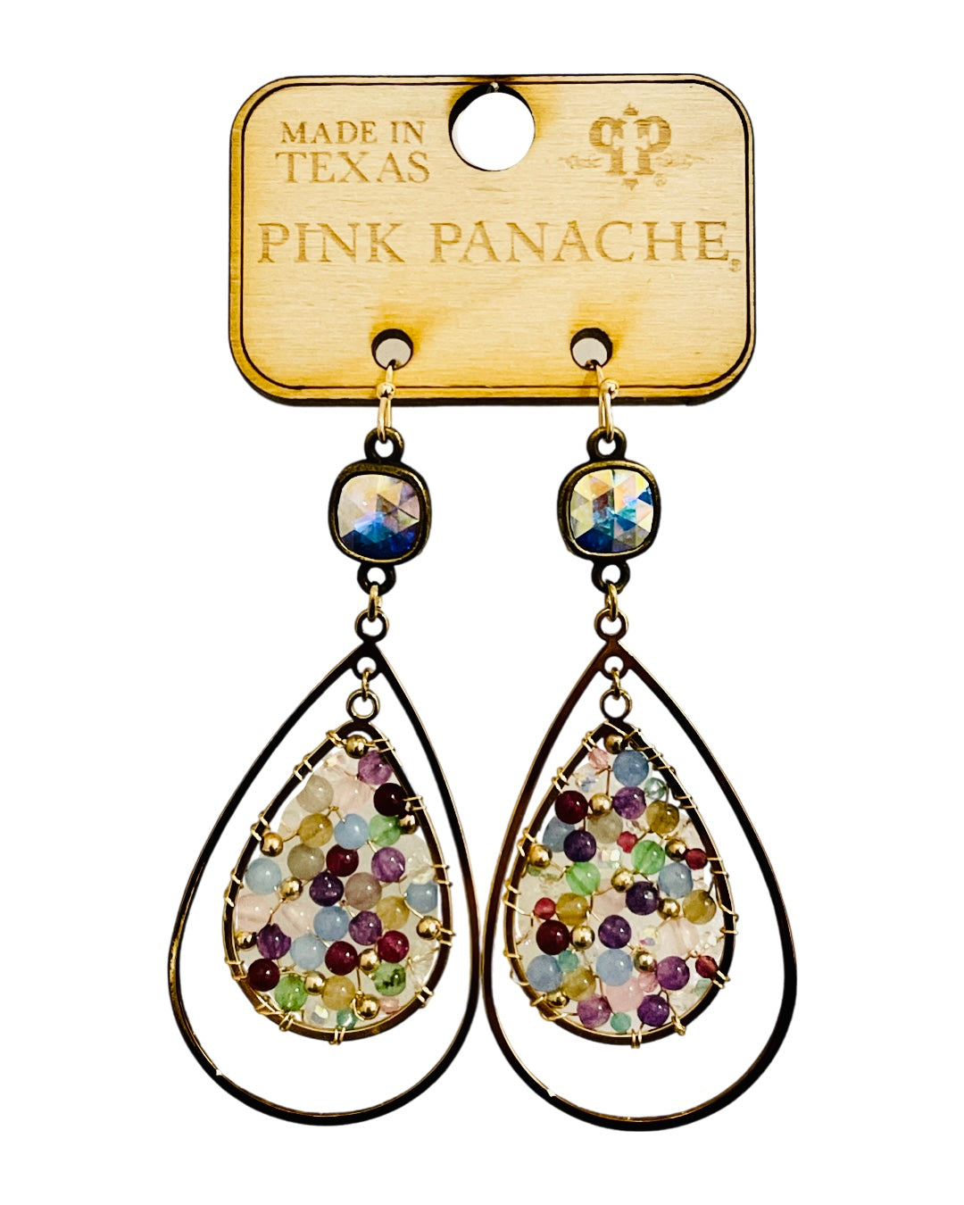 Bead filled double teardrop earring with Austrian crystal