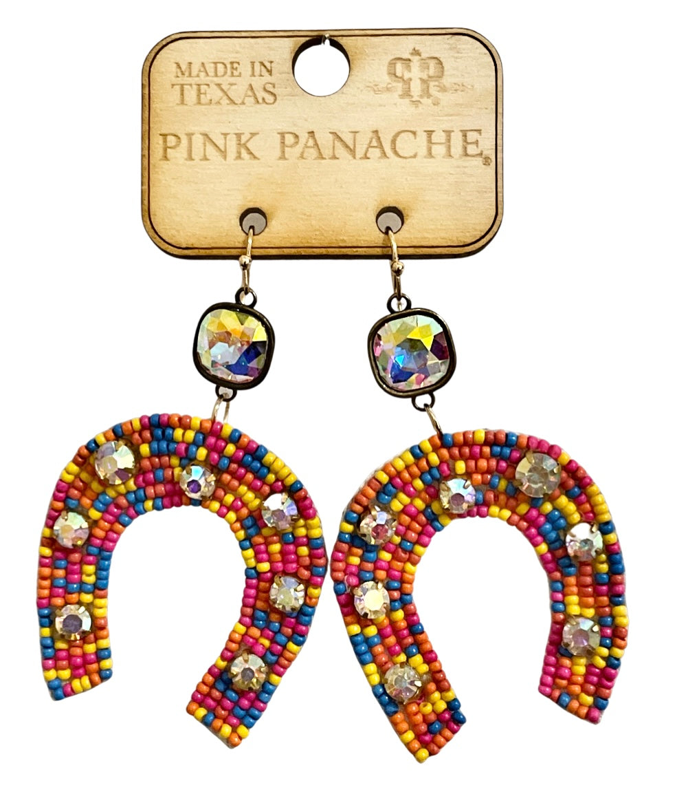 Multi-color horseshoe earring, Austrian crystal