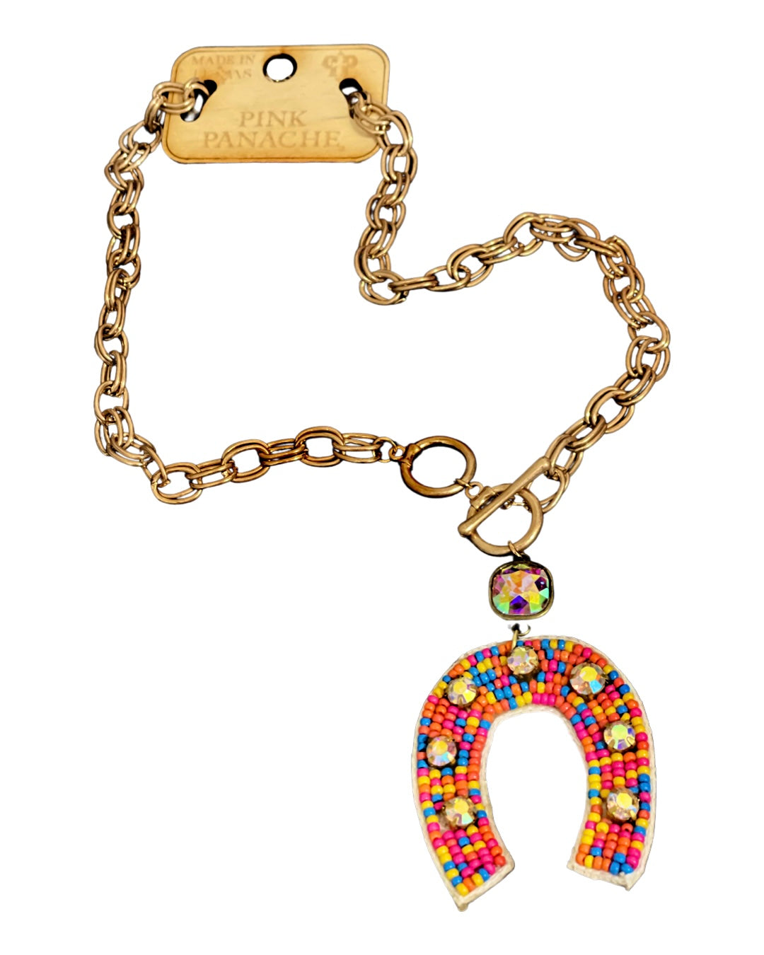 Seed bead horseshoe necklace with rhinestones and Austrian crystal
