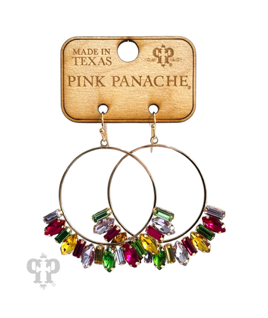 Bright multi-color baguette rhinestone circle earring