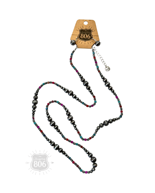 Burnished bead long necklace set