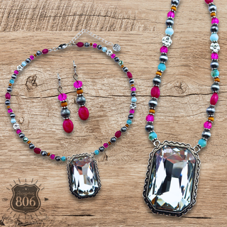 Burnished  bead and rhinestone necklace set