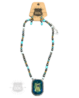 Burnished  bead and rhinestone necklace set