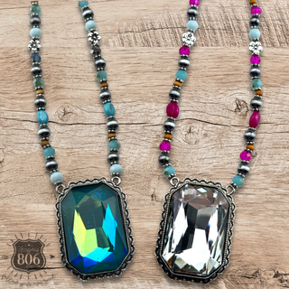 Burnished  bead and rhinestone necklace set