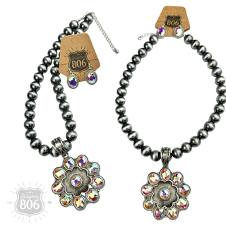 Western flower, silver bead necklace set
