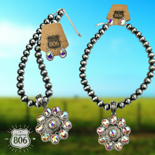 Western flower, silver bead necklace set