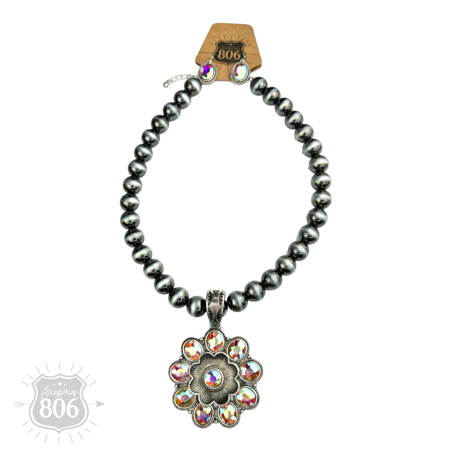 Western flower, silver bead necklace set