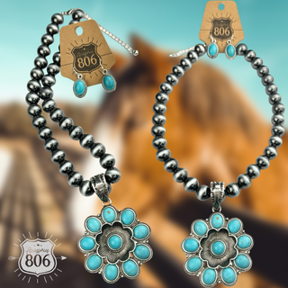 Western flower, silver bead necklace set