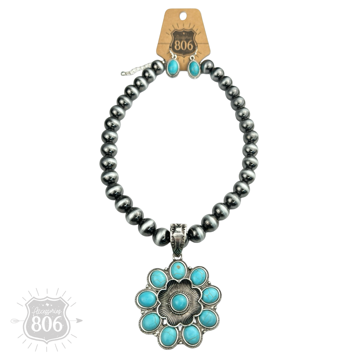 Western flower, silver bead necklace set
