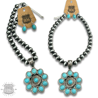 Western flower, silver bead necklace set