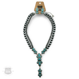 Western style burnished butterfly Y necklace set