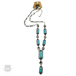 Turquoise and flower charm Y necklace set