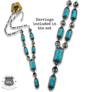 Turquoise and flower charm Y necklace set