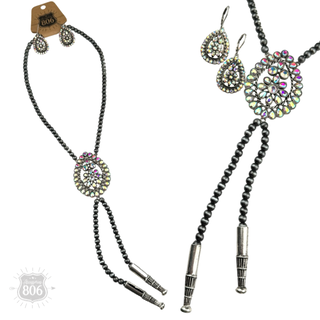 Western bolo style burnished pearl necklace set