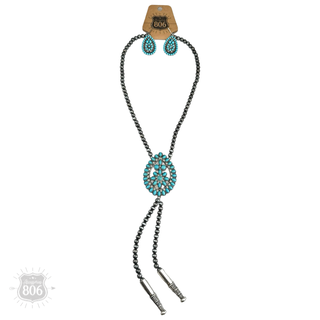Western bolo style burnished pearl necklace set