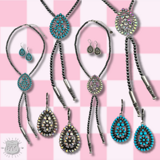Western bolo style burnished pearl necklace set